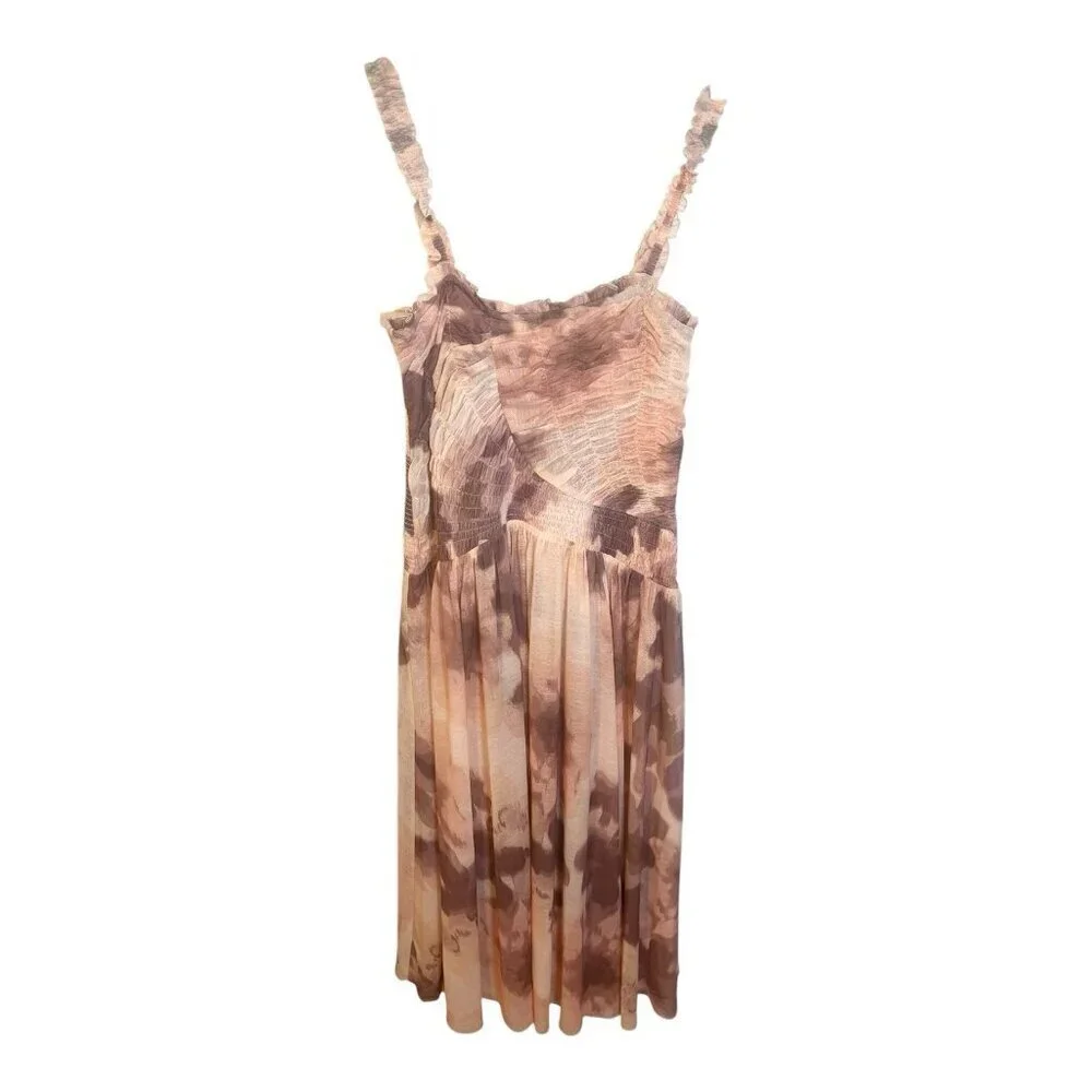 Free People Tessa Smocked Midi Dress Large Blush Pink Soft Combo Cottagecore NWT